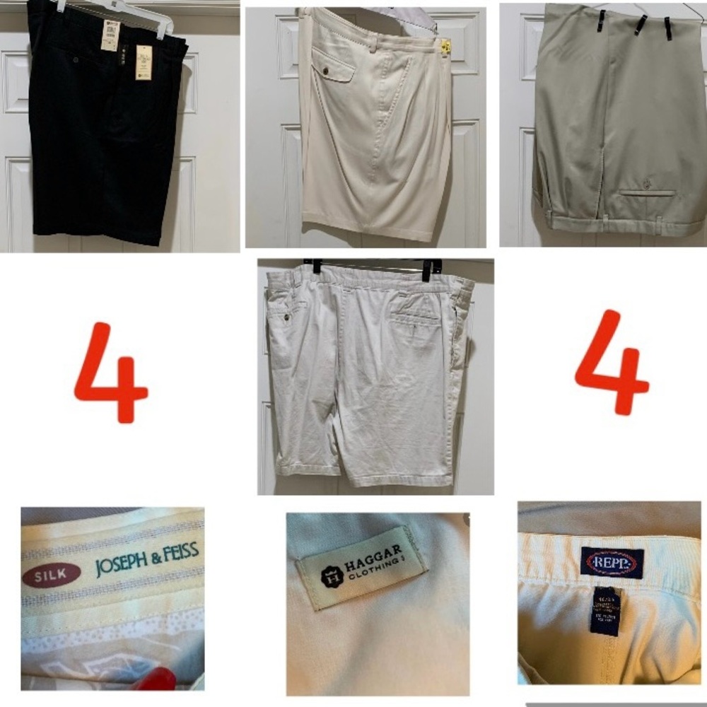 MENS 46 W FOUR PAIRS Shorts Collection Bundle Black, Beige, Khaki ,Pale Yellow
